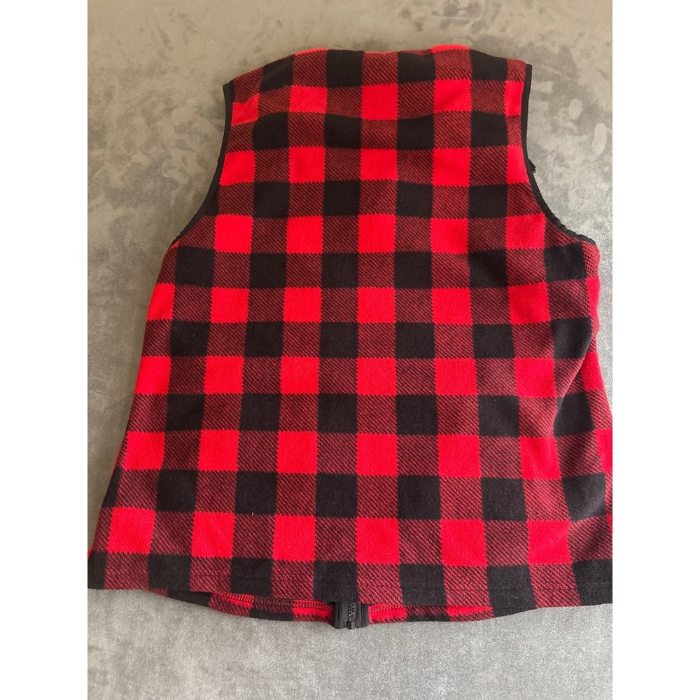 Chaps Sport XL Red Black Buffalo Plaid Fleece Full Zip Vest Pockets - Picture 6 of 7